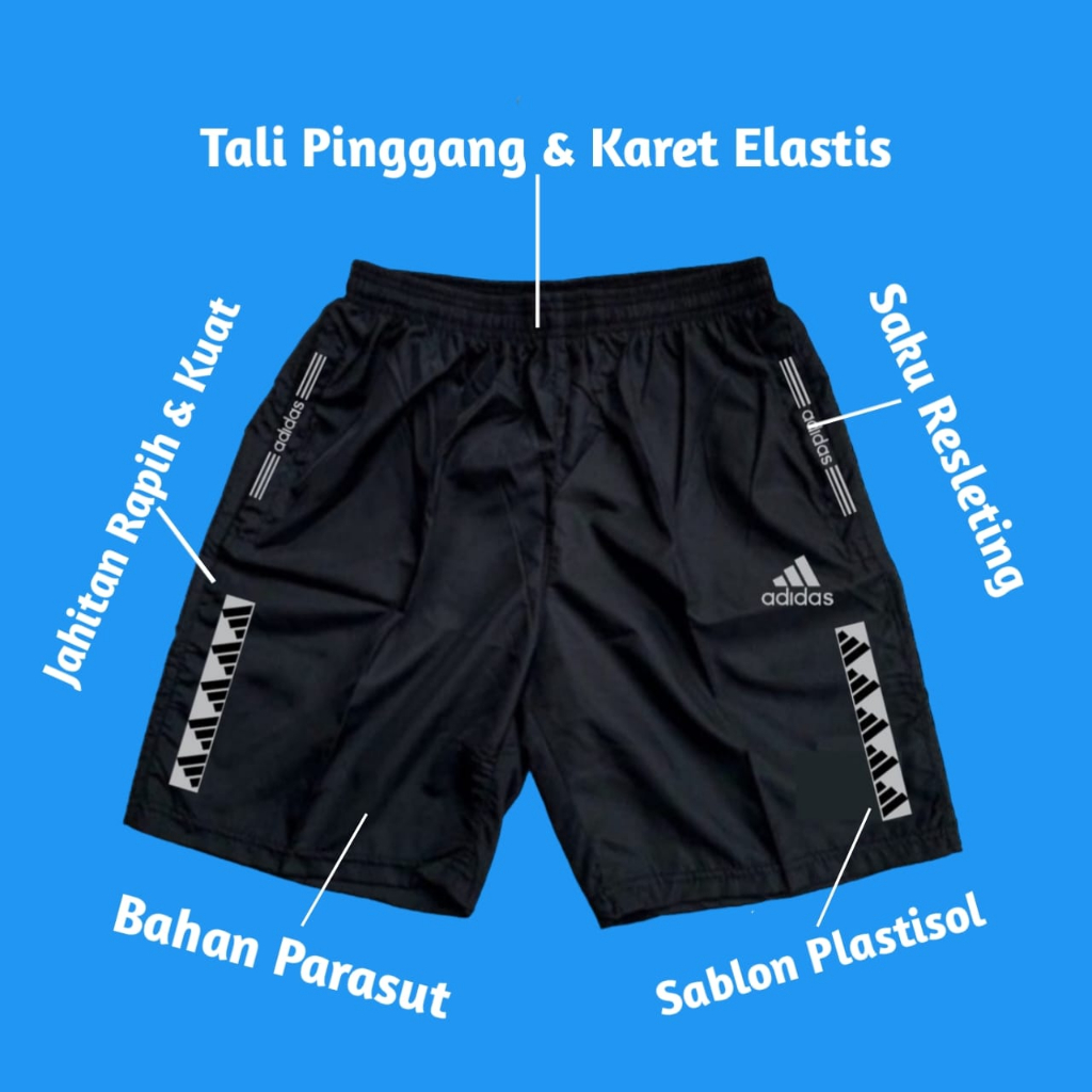 Celana Pendek Parasut Olahraga Saku Resleting Pria Wanita Running Gym Sport Kolor Volly Futsal Bulu Tangkis Jogging Bahan Berkulitas-AD Batang