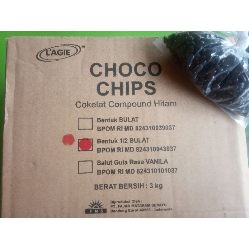 

Choco Chips Bentuk 1/2 Bulat 3kg