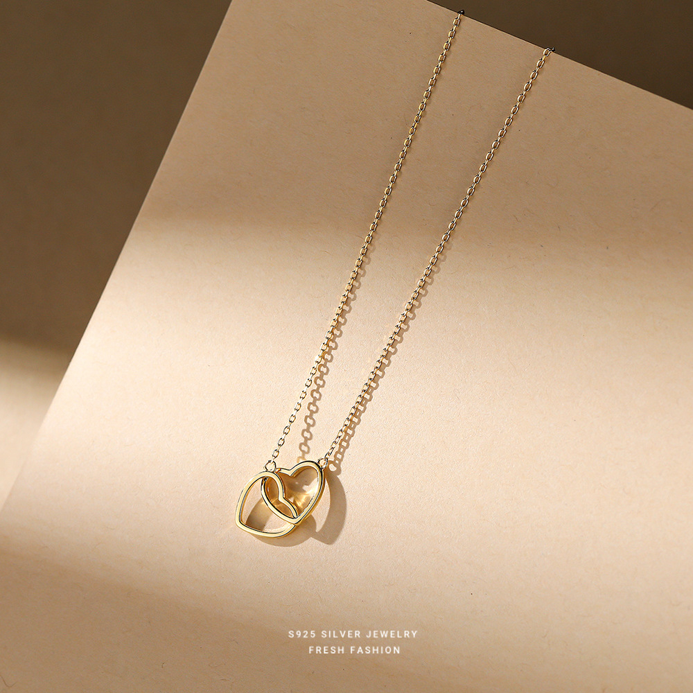 COD❤️ kalung Wanita Cinta Ganda Zirkon Perhiasan Hadiah Pesta Fashion Wanita Sederhana-A.one