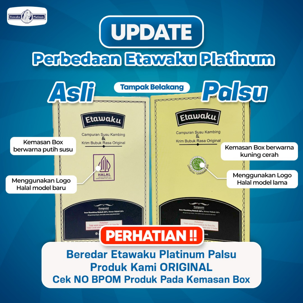 Etawaku Platinum 200 gram terbuat dari susu kambing dan krimer bubuk rendah gula dan lemak bernutrisi tinggi