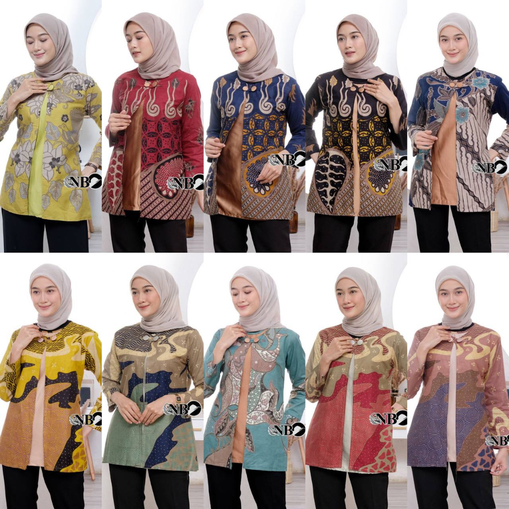 Batikid - Atasan Batik Wanita - Blouse Bolero Kombinasi - Seragam Kerja Kekinian Lengan Panjang Hijab Friendly