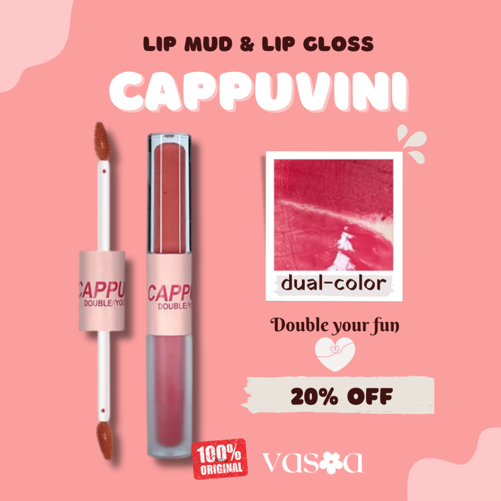 Cappuvini Lip Gloss Dou lip mud 2in1 Lipstik Pigmented Ringan Tahan Lama