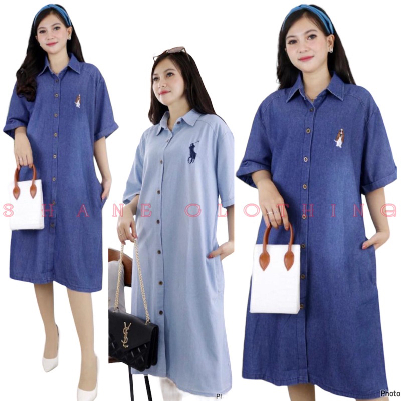 SHANE CLOTHING DRESS WANITA POLOO DENIM LENGAN PENDEK BAHAN JEANS 948