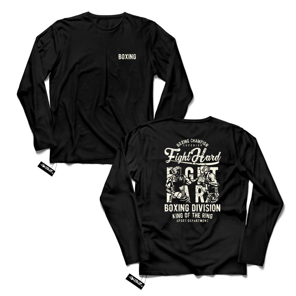 KAOS Boxing Figh Hard - DEPAN BELAKANG - Kain Katun Tshirt / baju distro Keren gambar desain ilustra