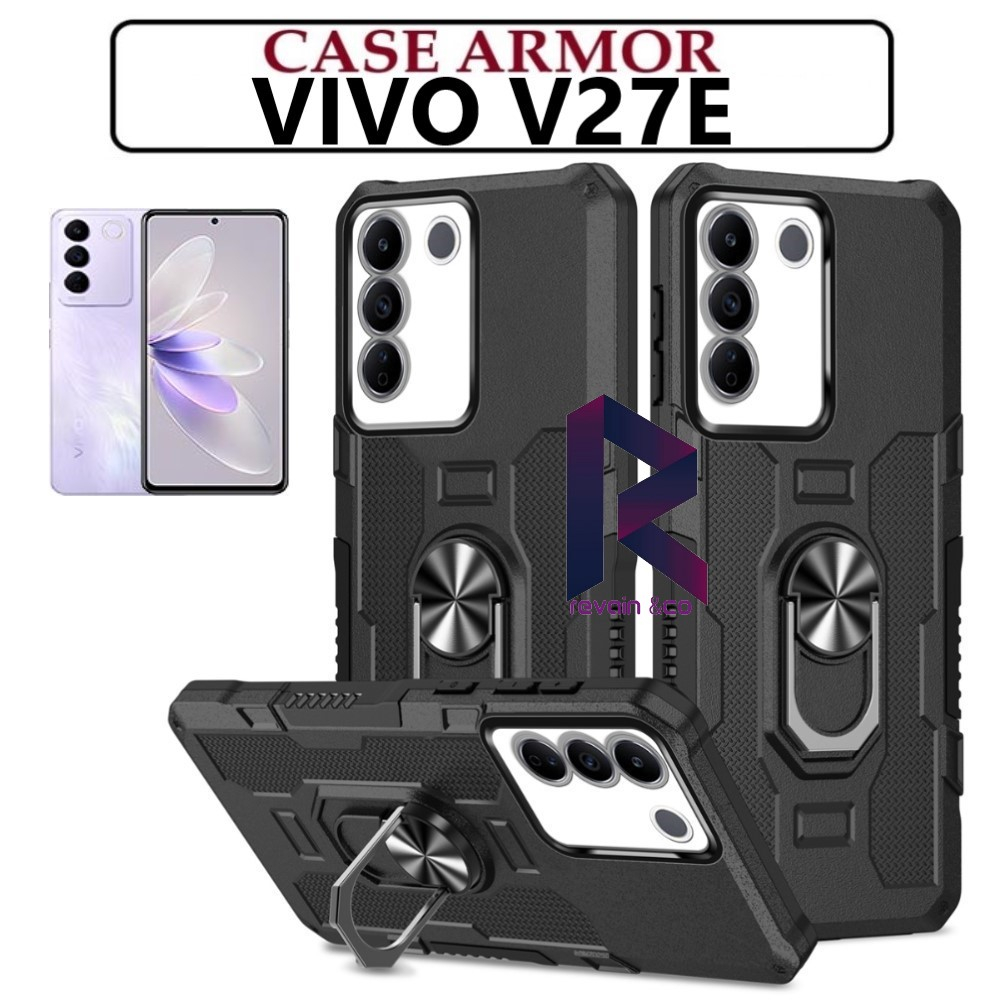 Case Armor VIVO V27E Iring Cincin Magnetic Kesing Hp Protect kamera Premium Hard Case Standing Robot Pelindung Kamera