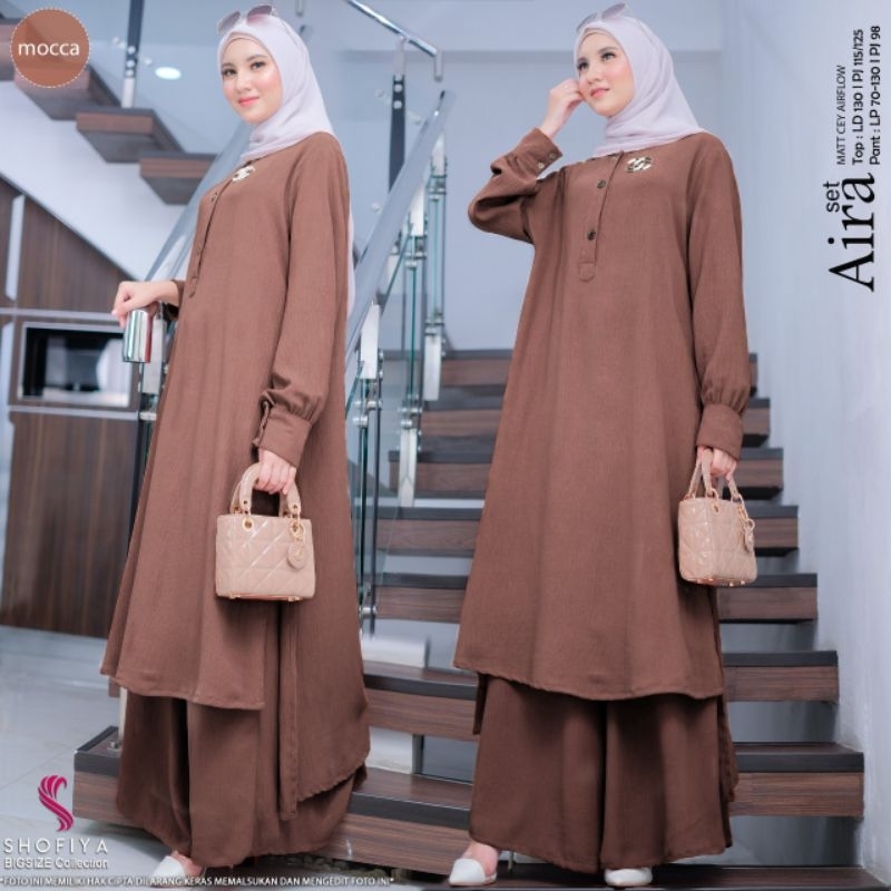 [READY] HANNA • AIRA BY SHOFIYA SETELAN WANITA FASHION MUSLIM DEWASA LINEN CEY AIRFLOW LD 130