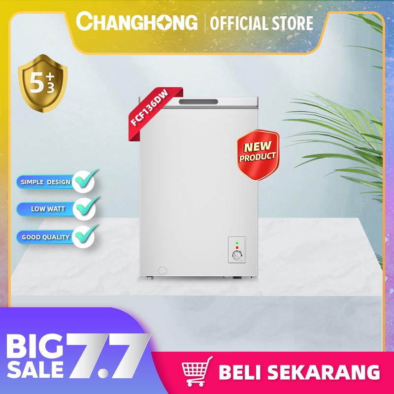 Changhong Chest Freezer FCF136DW Kapasitas 110 Liter  (Fast Freezing) (Design Look Minimalis) ( Big Capacity) (Voltase Yang Stabil) (Perlindungan Tanpa Listrik) (Perlindungan Tanpa Listrik) (Suhu Hingga -24 Derajat)(Daya Listrik Rendah/Low Watt)