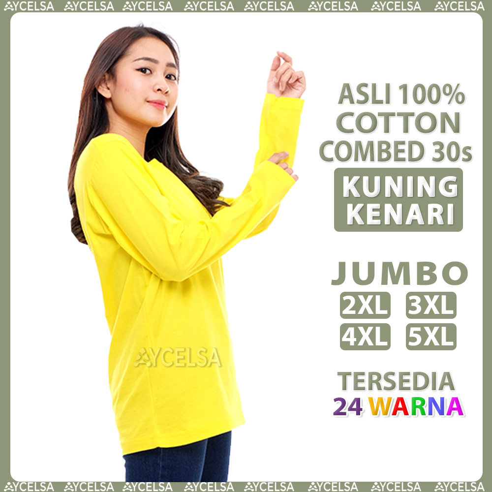 Kaos Polos Jumbo Wanita Pria Lengan Panjang Kuning Kenari / Atasan Kaos Jumbo Kuning