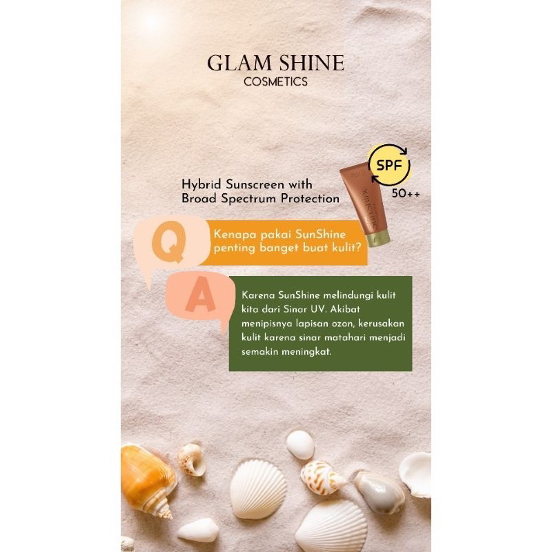 【Official Agent】GLAMSHINE SKINCARE Sunshine Suncreen SPF 50++ UV Hybrid Sunscreen Korea Pelindung Tabir Surya UVA UVB Sunblock Kulit Wajah Sensitif Oily Berminyak Jerawat Anti Acne Whitecast Tahan Lama Pencerah Pemutih Wajah Whitening Glowing Viral BPOM