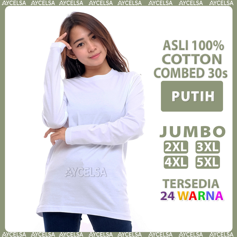 Kaos Polos Jumbo Wanita Pria Lengan Panjang Putih Bersih / Atasan Kaos Jumbo Putih
