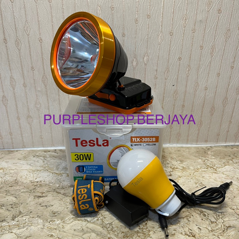 FREE KARDUS & BUBBLE WRAP Tesla Senter Kepala 30Watt TLK 3052B FREE Led DC dan Baterai Litium bisa d