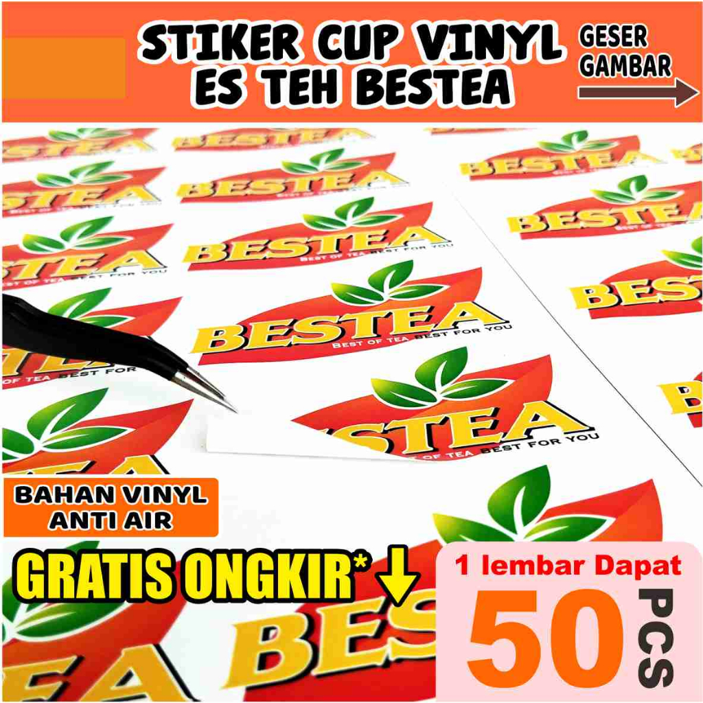 

Stiker label cup es teh BESTEA BAHAN VINYL