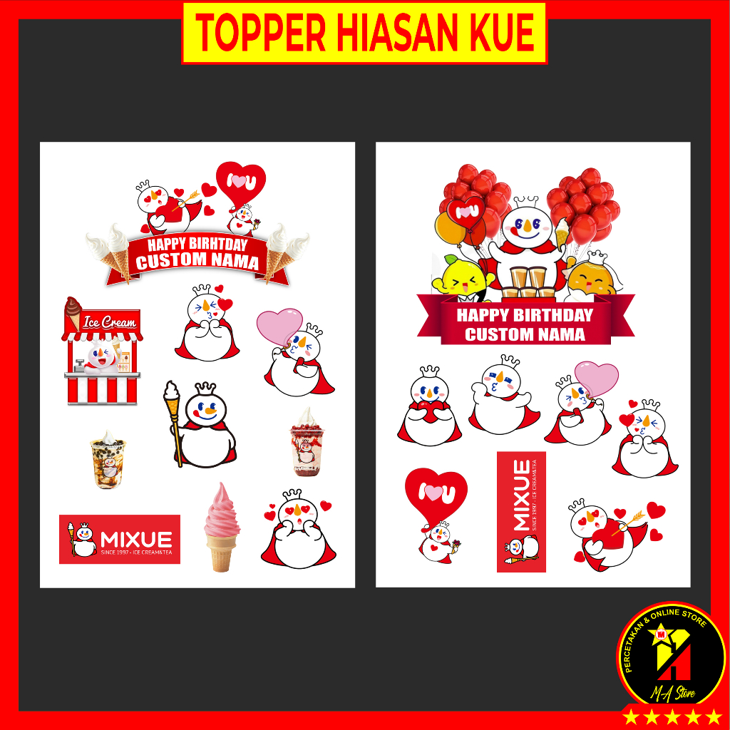 

Topper Karakter Mixue Ice Cream Viral Hiasan Kue Cake Ulang tahun Acara Pesta Bahan Kertas Foto Kualitas Glossy