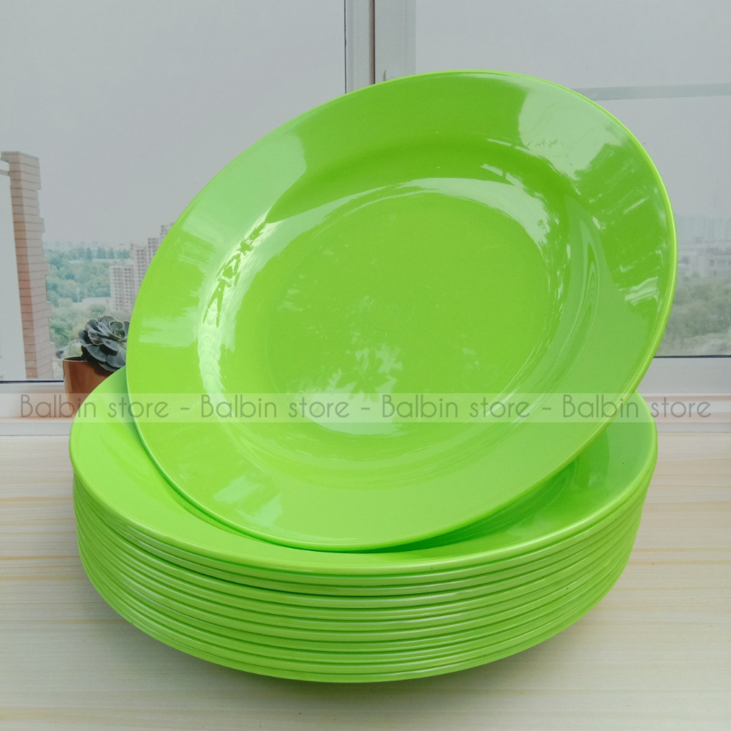 PROMO 12.PCS PIRING MAKAN LEBAR 23.CM PLASTIC WARE FREE SENDOK 1.PCS