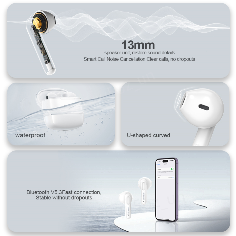 Lenovo XT98 TWS Earphone Bluetooth 5.3 In-Ear HiFi Stereo Nirkabel Tahan Air Olahraga Mini Headset untuk Android/iOS