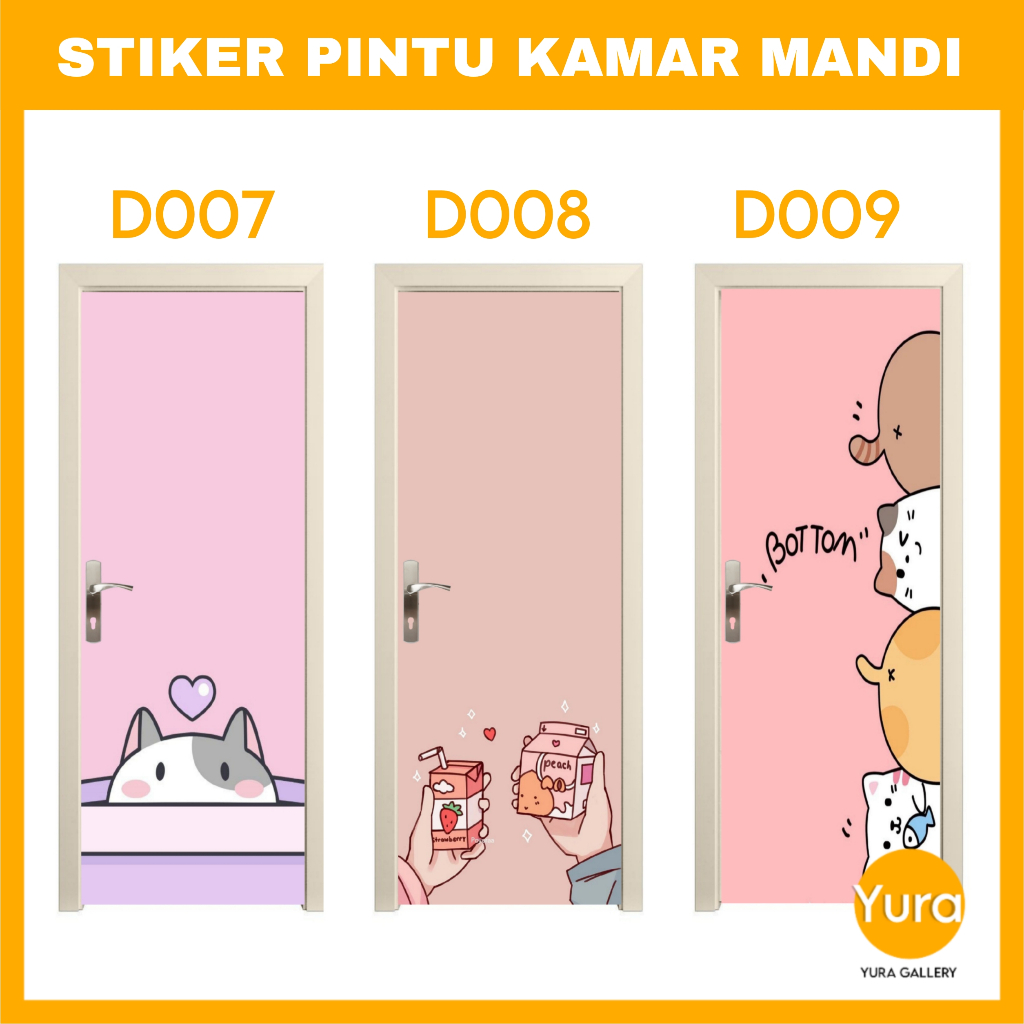 Stiker/Wallpaper Pintu Aesthetic motif Kartun Pastel