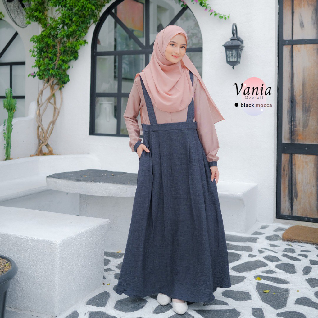 Riskirich Vania Dress Vol 2.0 Gamis Remaja Overall Dijahit Menyatu Casual Outfit Kiyowo Kekinian