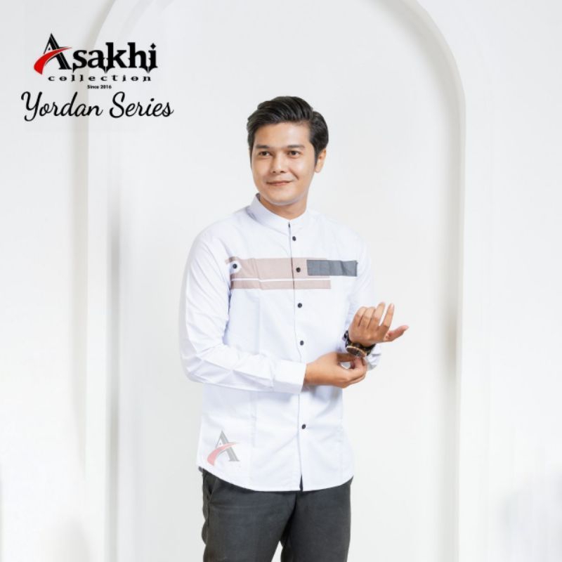 Asakhi Collection baju Koko Pria Hadroh Kombinasi Motif Yordan  Lengan Panjang