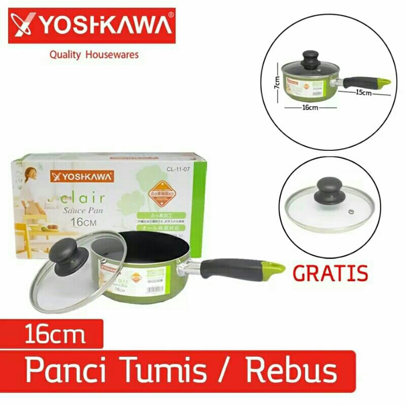Minowa Panci Hijau 16cm, 20cm / Teflon+tutup kaca