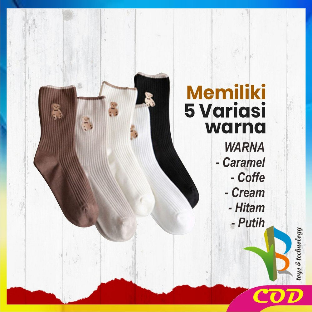 RB-P568 Kaos Kaki Wanita Korea Motif Beruang Panjang Setinggi Betis / Kaus Kaki Ankle Karakter Cute Bear Fashion Korean Style Socks