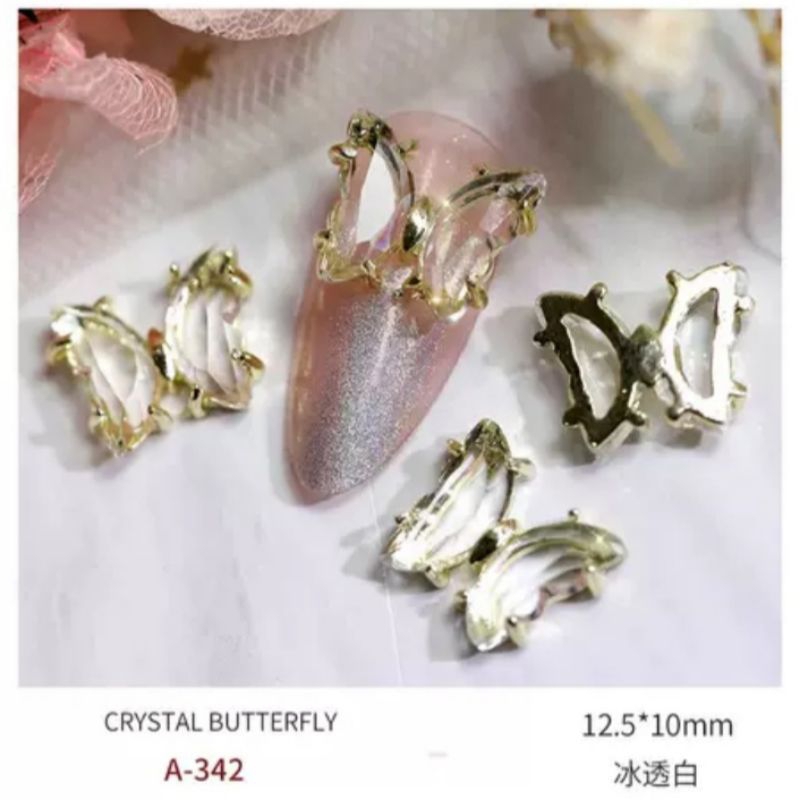 Crystal Butterfly Gold untuk hiasan Nail Arts isi 6 pcs/Dekorasi Nail Arts