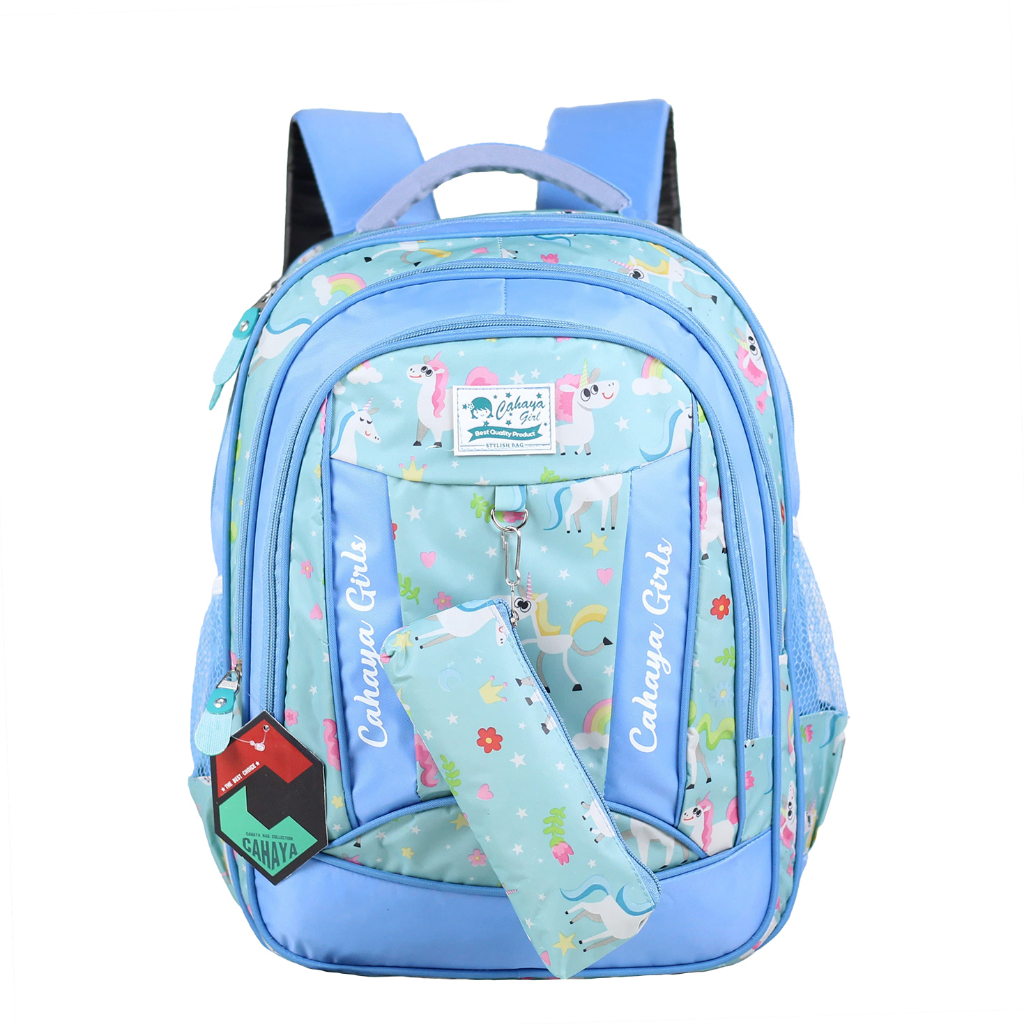 Tas Ransel Anak Perempuan Cahaya Unicorn Pony Ukuran Besar SD SMP  Kualitas Impor Bahan Tebal Muat LKS Buku Tema Laptop In Bonus Tempat Pensil Raincover Backpack Ngaji Les Piknik Anak TK SD SMP Jahitan Kuart