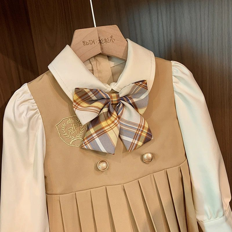 Dress Anak Perempuan Motif Uniform School Mustard Pita