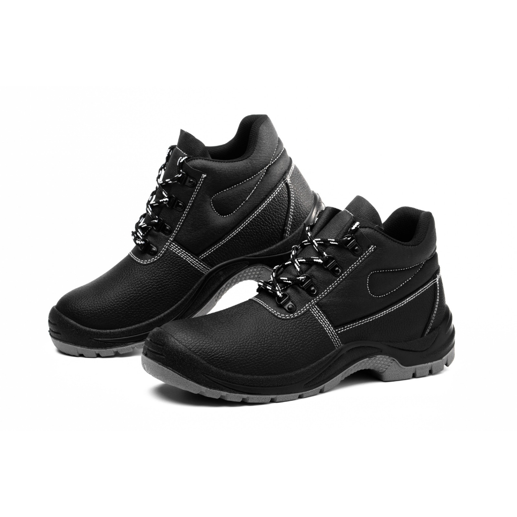 SEPATU SAFETY SHOES HIGH MIDDLE SSL KULIT MURAH BERKUALITAS SEPATU KERJA PALING MURAH BLACK HITAM ABU-ABU