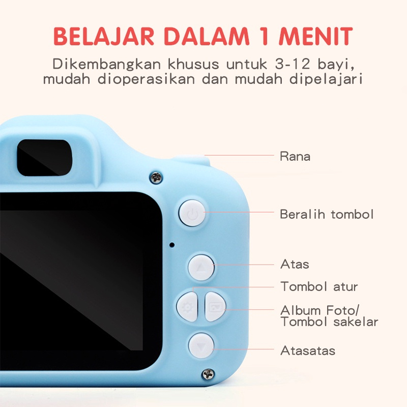 【COD】Kamera anak-anak Kamera Digital Mini Anak USB 2.0 IPS 800W piksel | DSLR Mainan Foto Video| Kids Action Camera Digital