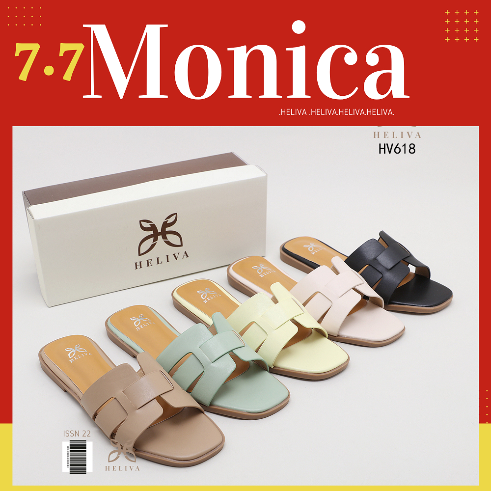 HELIVA MONICA Flat Shoes Teplek Sol 1,5cm Rendah Sandal Slide Bahan Kulit HV618 Original Brand