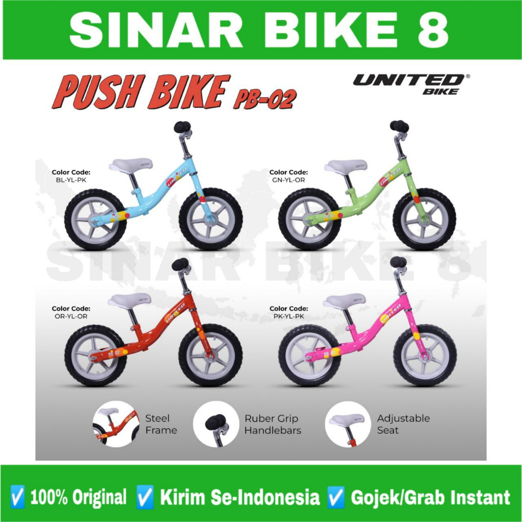 Push Bike UNITED PB 02 Sepeda Keseimbangan Anak Usia 2-4 Th Ban Eva