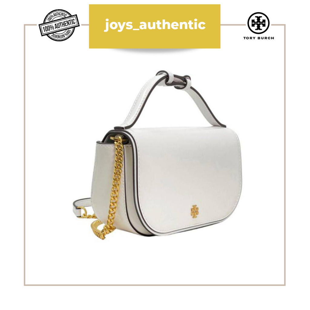 Tas wanita TB Tory burch emerson mini top handle crossbody patent optic putih white woman bag authen