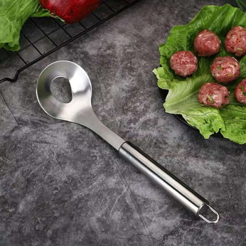 Alat Bantu Cetak Baso Sendok Baso Cetakan Pembuat Bakso Stainless Steel / Alat Bantu Cetak Daging Sapi Ikan Pentol Shape Hole Bulat / Meatball Maker [MF]