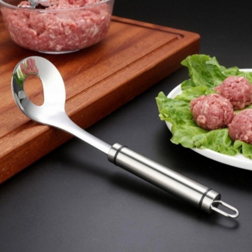 Alat Bantu Cetak Baso Sendok Baso Cetakan Pembuat Bakso Stainless Steel / Alat Bantu Cetak Daging Sapi Ikan Pentol Shape Hole Bulat / Meatball Maker [MF]