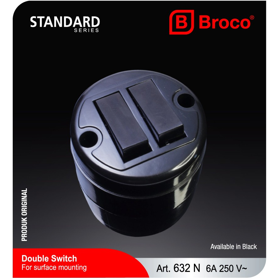 Saklar Double Outbow Broco 632N Saklar Seri Broco OB 6A 250V - Hitam