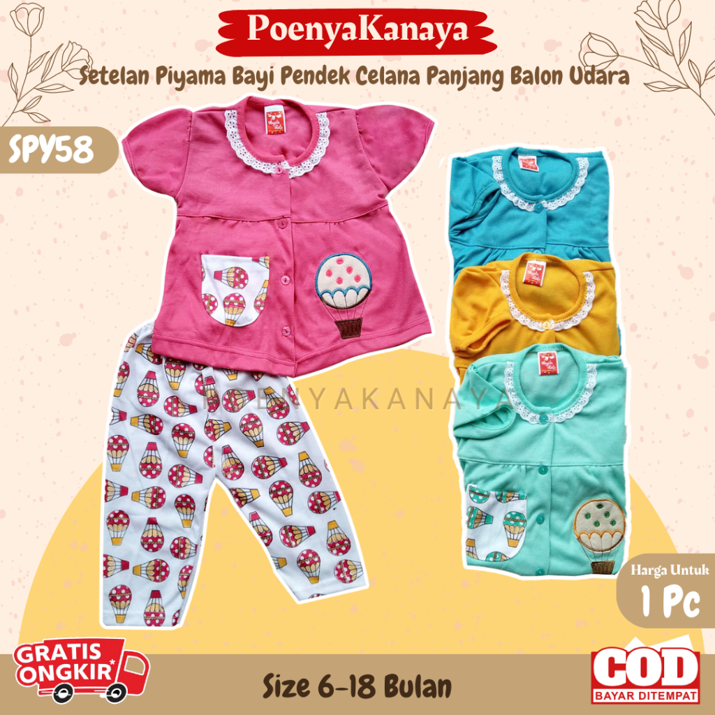 Setelan Baju Bayi Piyama Bayi Pendek Perempuan BALON UDARA Angela Kids Size 6-18 Bulan SPY58