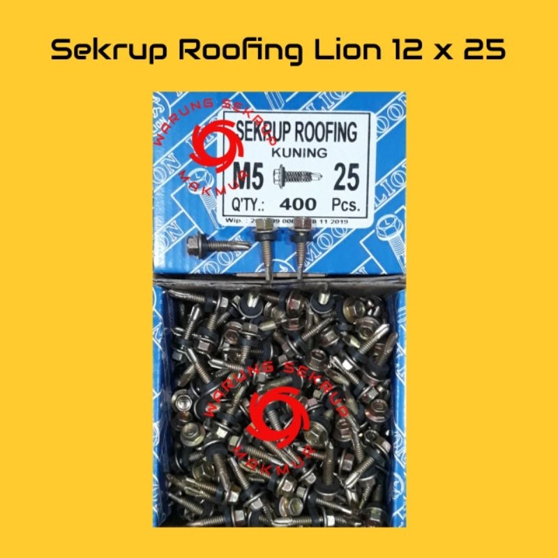 (1 Box) Skrup Roofing Kuning 12x25 LION / Baut Roofing 2.5cm