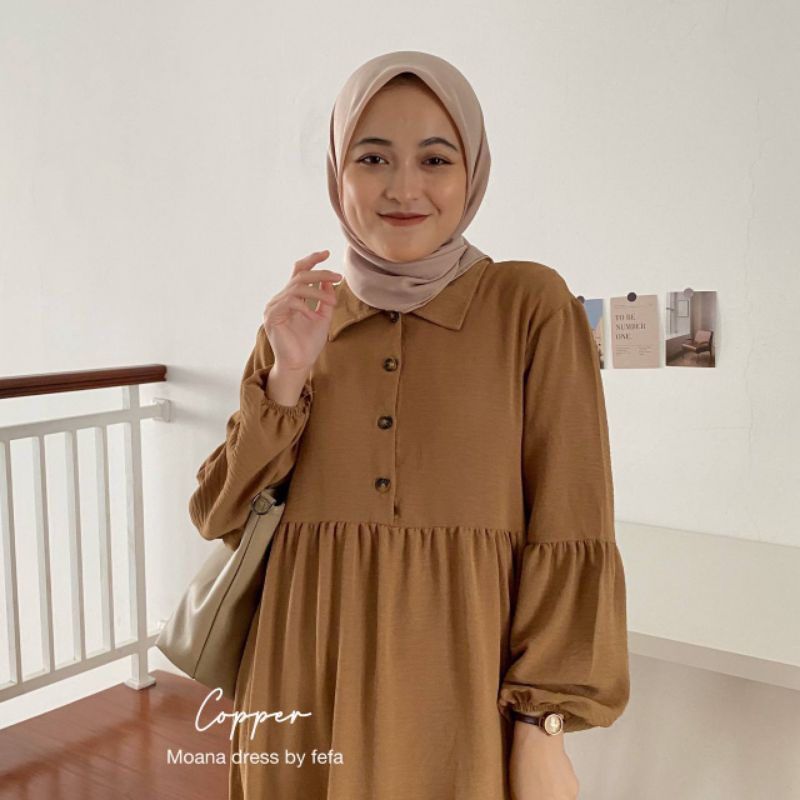 Dress polos / dress ruffle - MOANA dress wanita Bahan Airflow