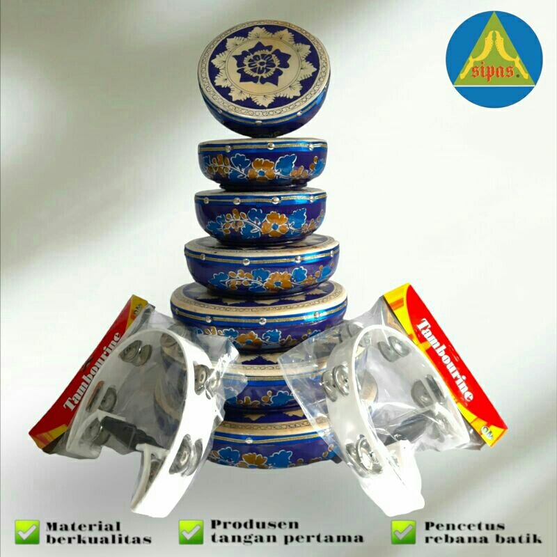 rebana qosidah motif batik kulit lukis 1 set susun7 isi 9 bonus tas. by sipas