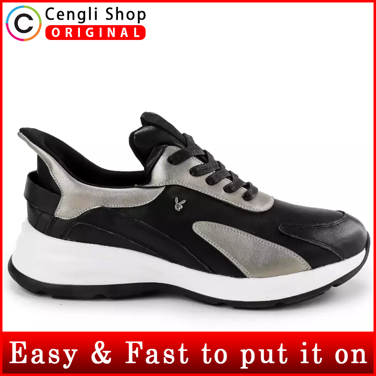 PL16 PLAYBOY SEPATU SNEAKER KULIT PRIA ORIGINAL SNEAKERS CASUAL KETS ASLI ORI HITAM