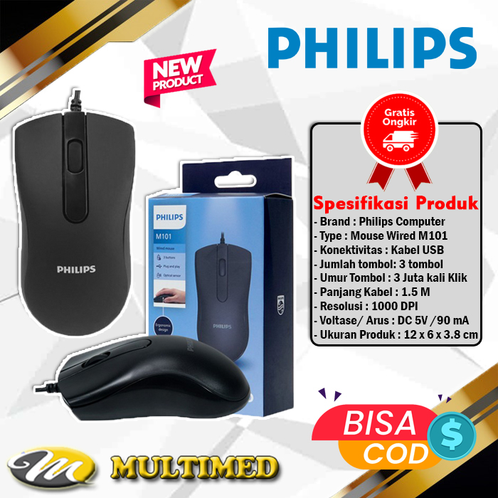 Mouse Wired USB Kabel Philips M101 1000 DPI