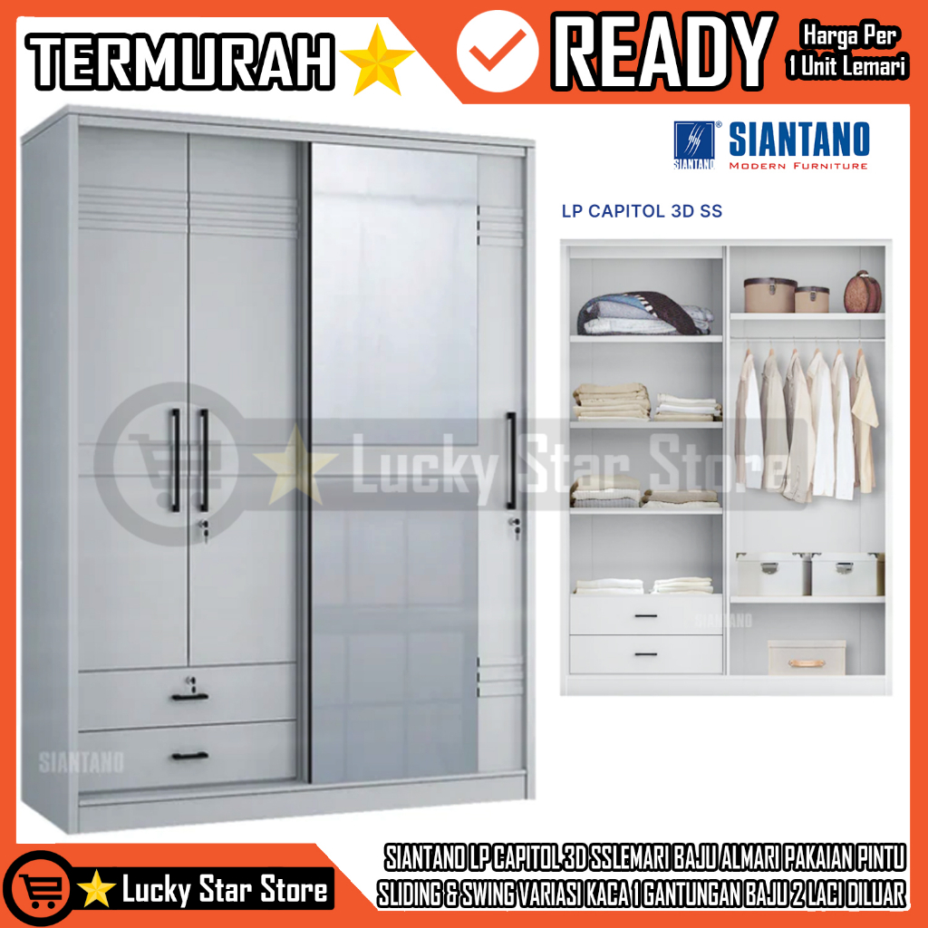 {INSTANT} SIANTANO LP CAPITOL 3D SS LEMARI BAJU CERMIN ALMARI PAKAIAN PINTU SLIDING & SWING VARIASI 