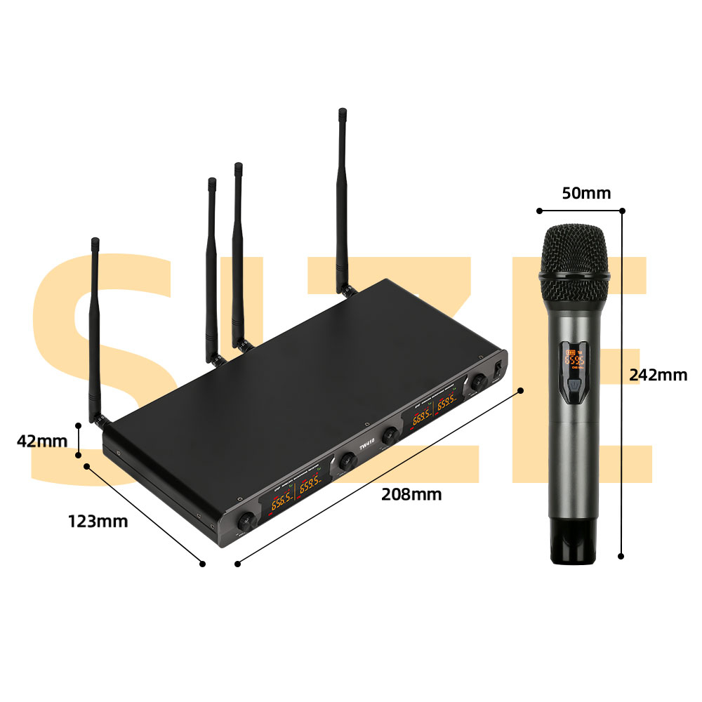 TW410 Mikrofon Nirkabel SatuTrailer UHF Band 4 4 Mikrofon NirkabelGenggam 4 Mikrofon 4 Saluran QuadLogam Antena Mikrofon Jarak 150m100%Merek Baru Asli COD