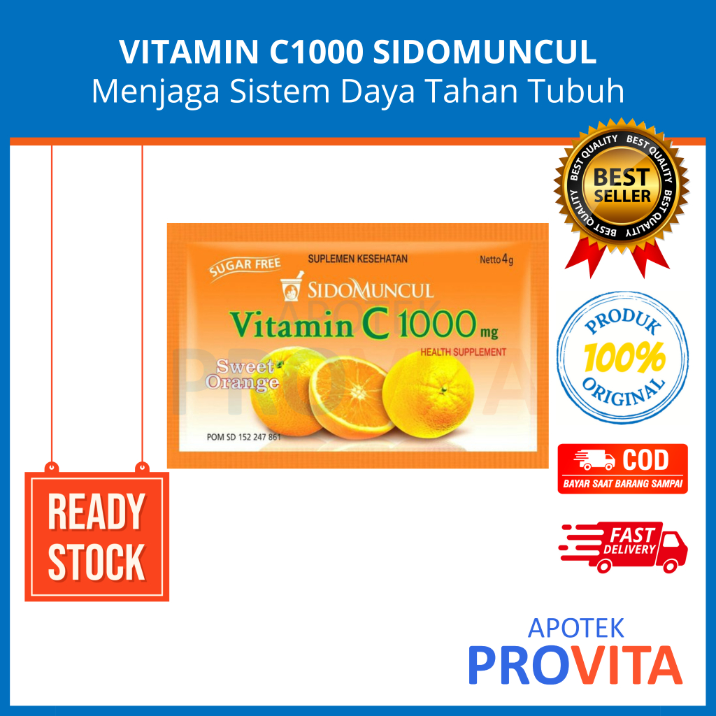 VITAMIN C 1000 SIDOMUNCUL RASA JERUK BOX 6 SACHET - Vitamin C