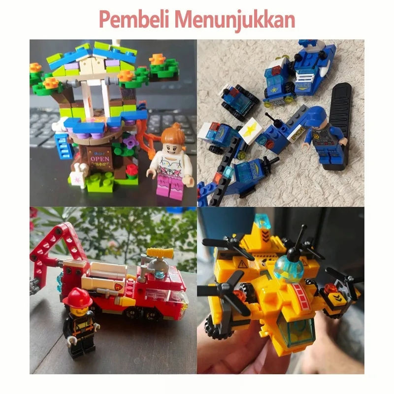 Truk pemadam kebakaran kota 6 in 1 blok bangunan / hadiah ulang tahun mainan blok bangunan anak