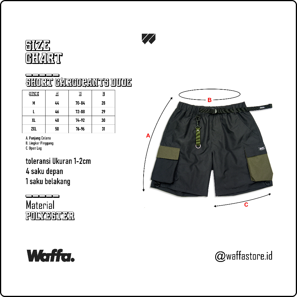 Celana Cargo Pendek Hitam Army Waffa Polyester