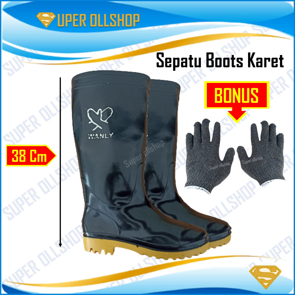 Sepatu Pria Safety Boot Bot But Boots Proyek Sawah Karet Hitam Tinggi Murah Lentur