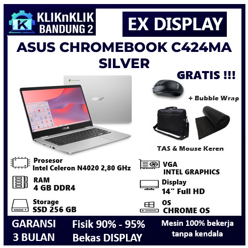 LAPTOP CHROMEBOOK ASUS C424MA INTEL N4020 RAM 4GB MULUS LIKE NEW