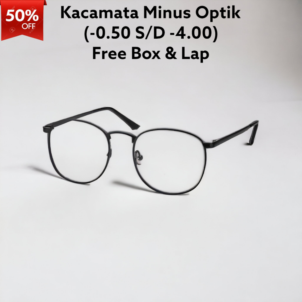 Kacamata Fashion Lensa Minus Pria Wanita Asli Optik / Kacamata Rabun Jauh Frame Oval Bulat Korean