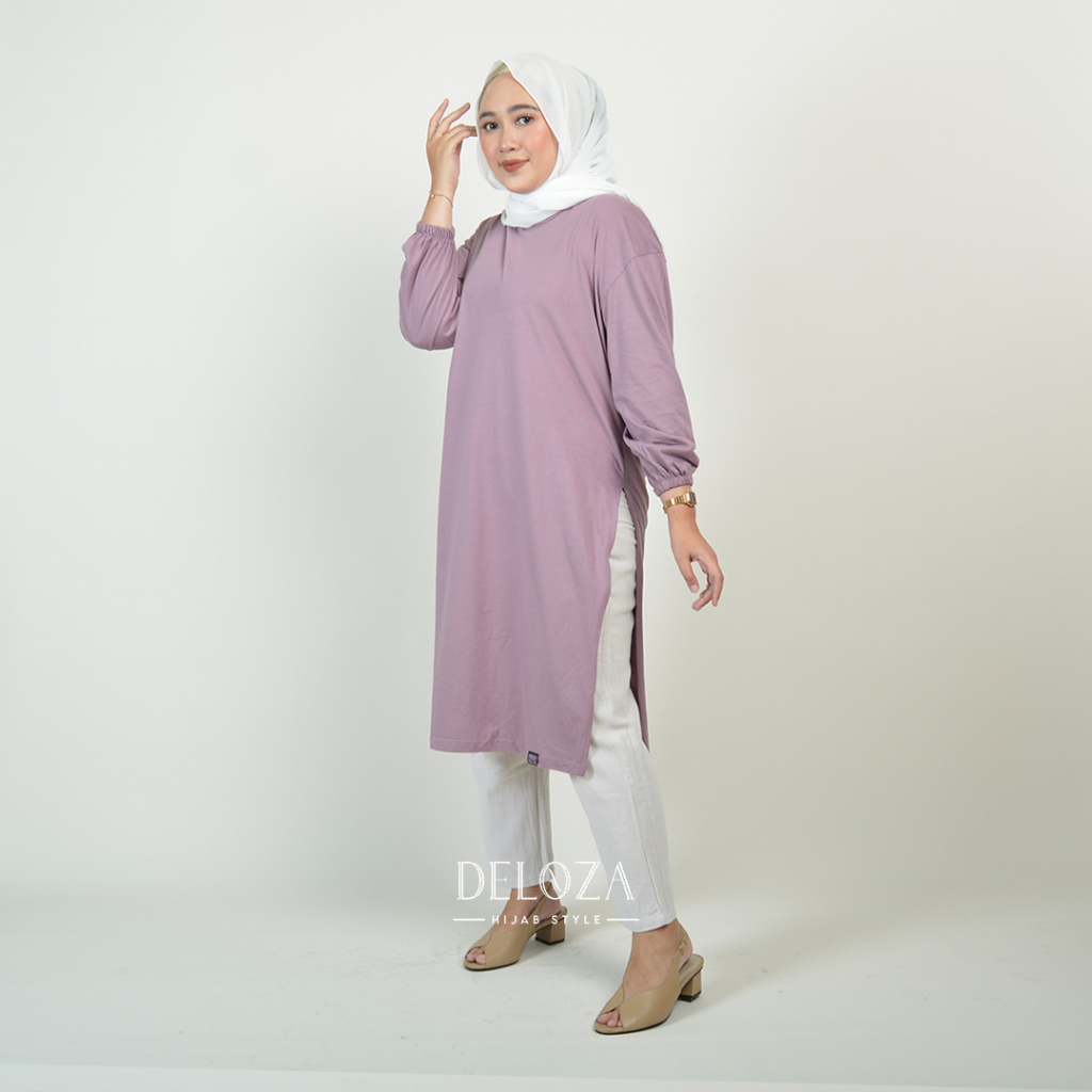 Selly Tunik Dress Oversize Polos Tangan Balon Jumbo by Deloza